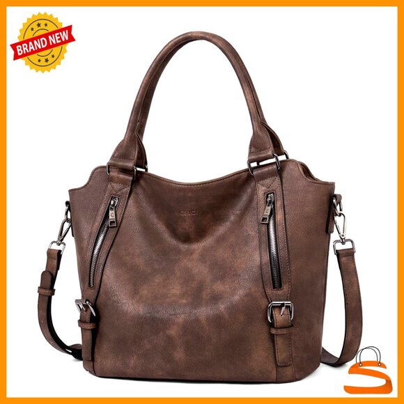 Large Hobo Bag Vegan Leather Multiple Pockets Adjustable Strap Tote